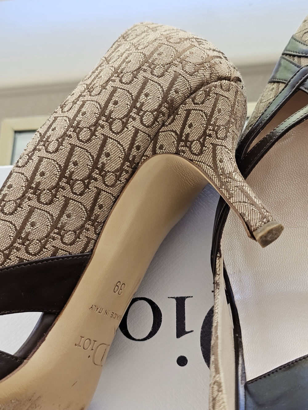 Dior Brown Monogram Leather Accent Womens Pumps - Picture 3 of 7